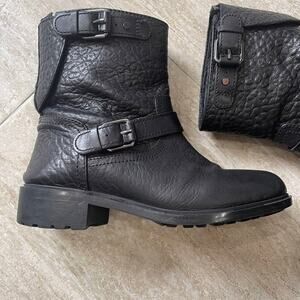 massimo dutti size 36/6 black leather combat biker moto boots